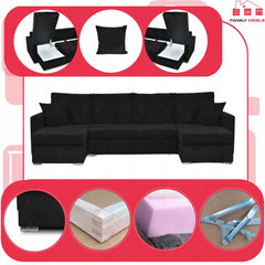 Narożnik Bonito Big rozkładany z funkcją spania sztruks czarny