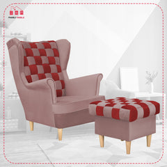 Fotel Uszak Carol Duo z Podnóżkiem Skandynawski Family Meble Różowy