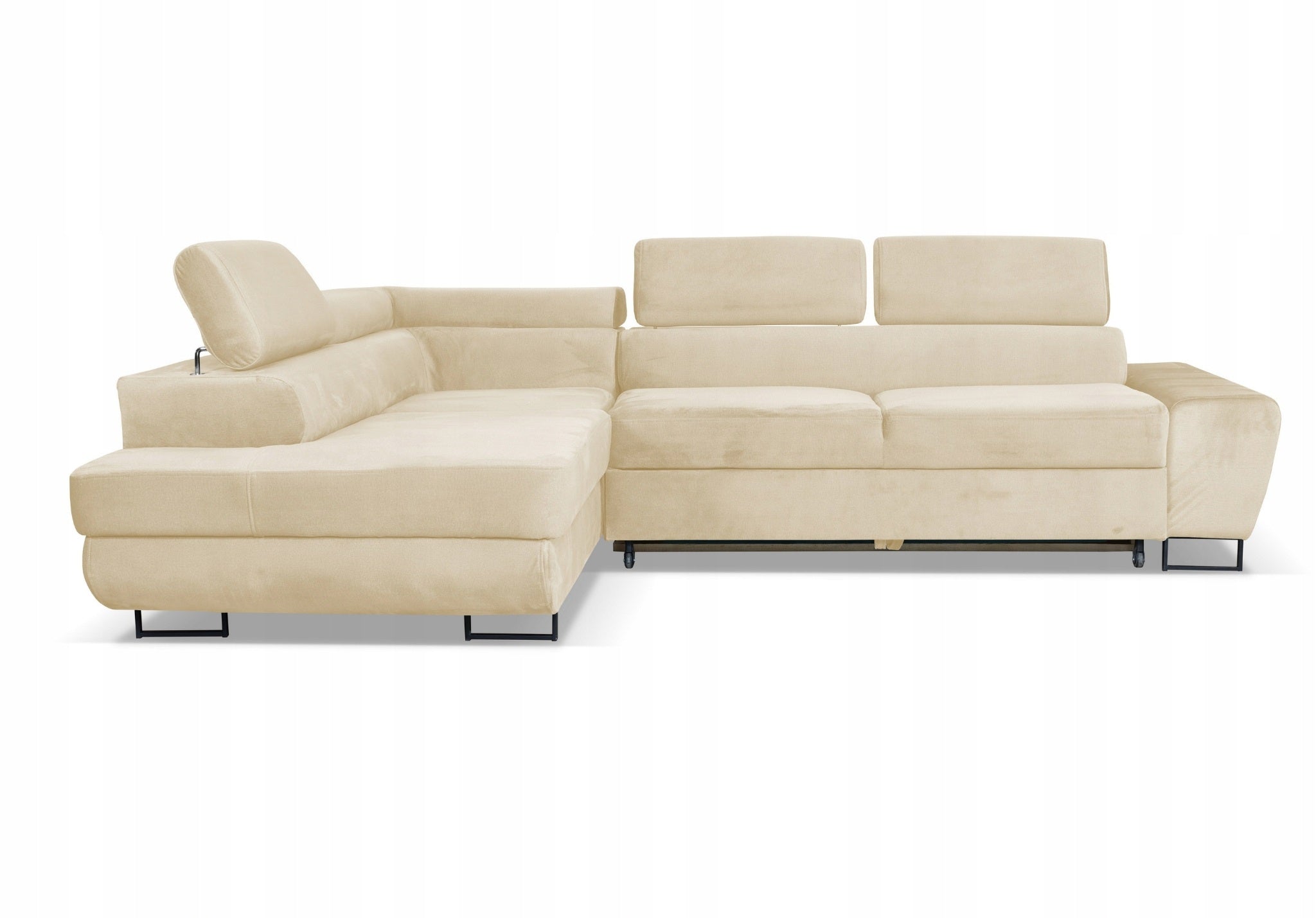 Narożnik Bosso Lewy Beżowy Welur z funkcją spania i zagłówkami