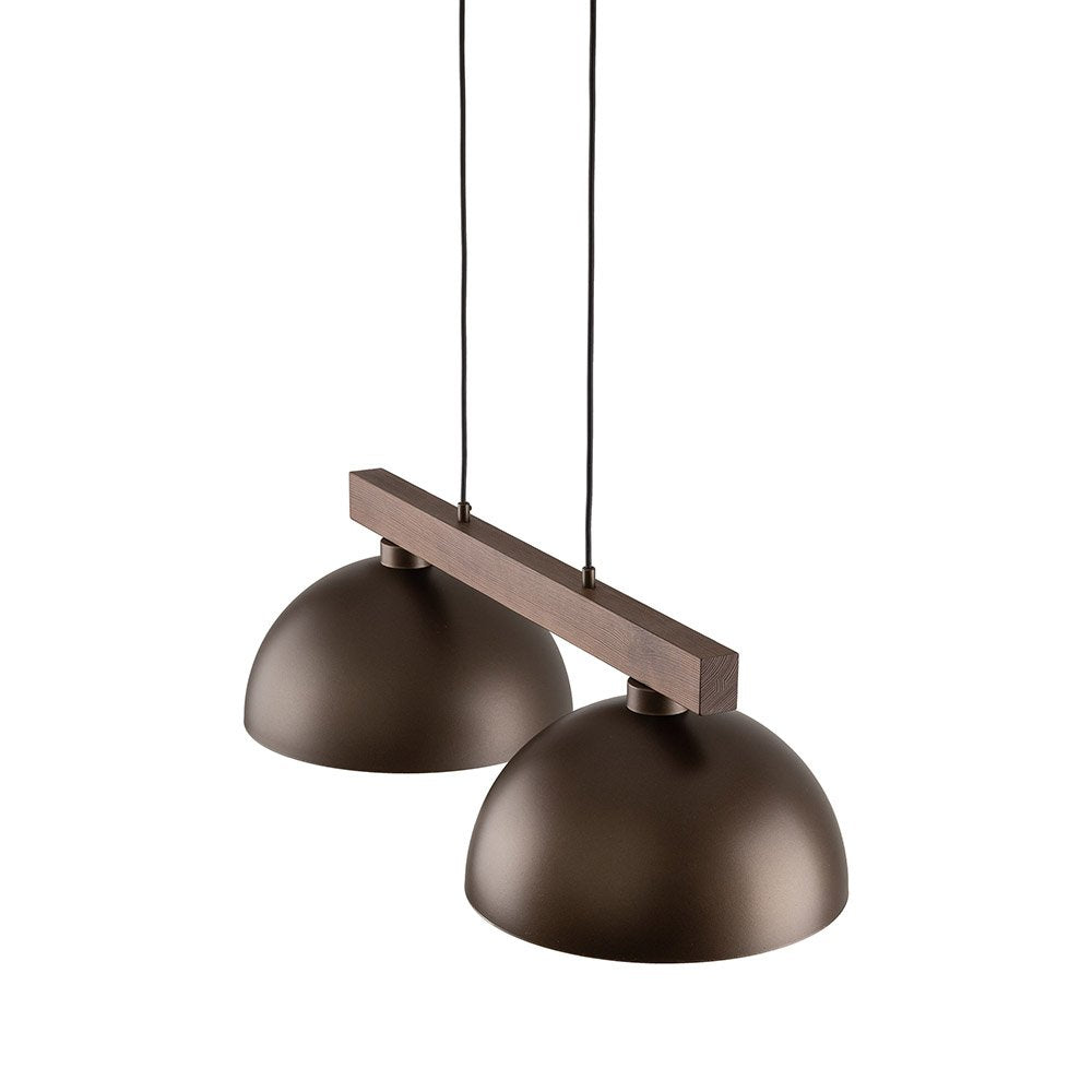 Lampa wisząca Oslo dwupunktowa brązowa stal i drewno orzech