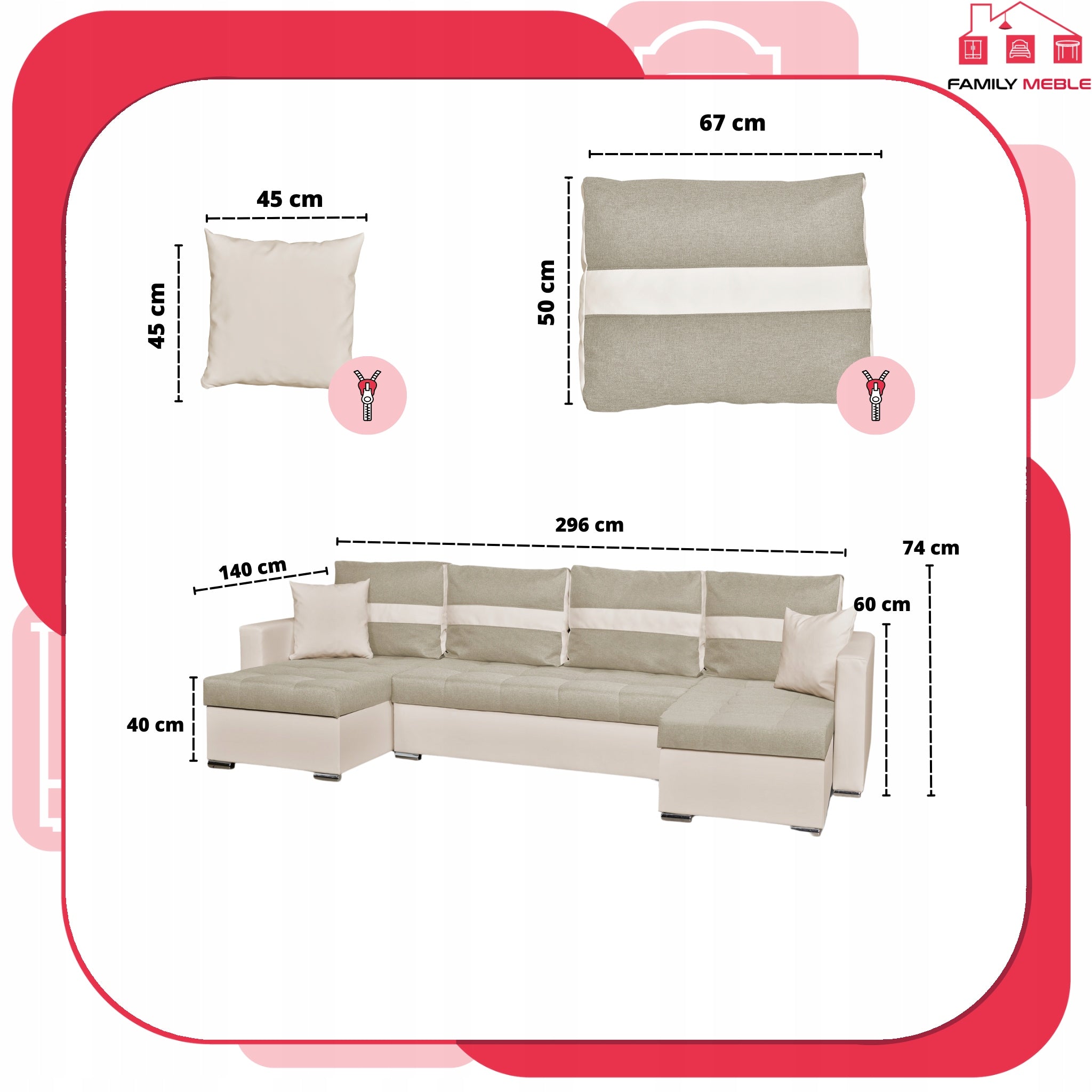 Narożnik Figo BIG, rozkładany, komfortowe spanie, trzy pojemniki, beżowy