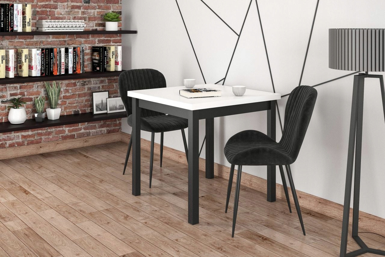 Czarne Krzesło Welurowe Pikowane Glamour Furnitex Metalowe Nogi
