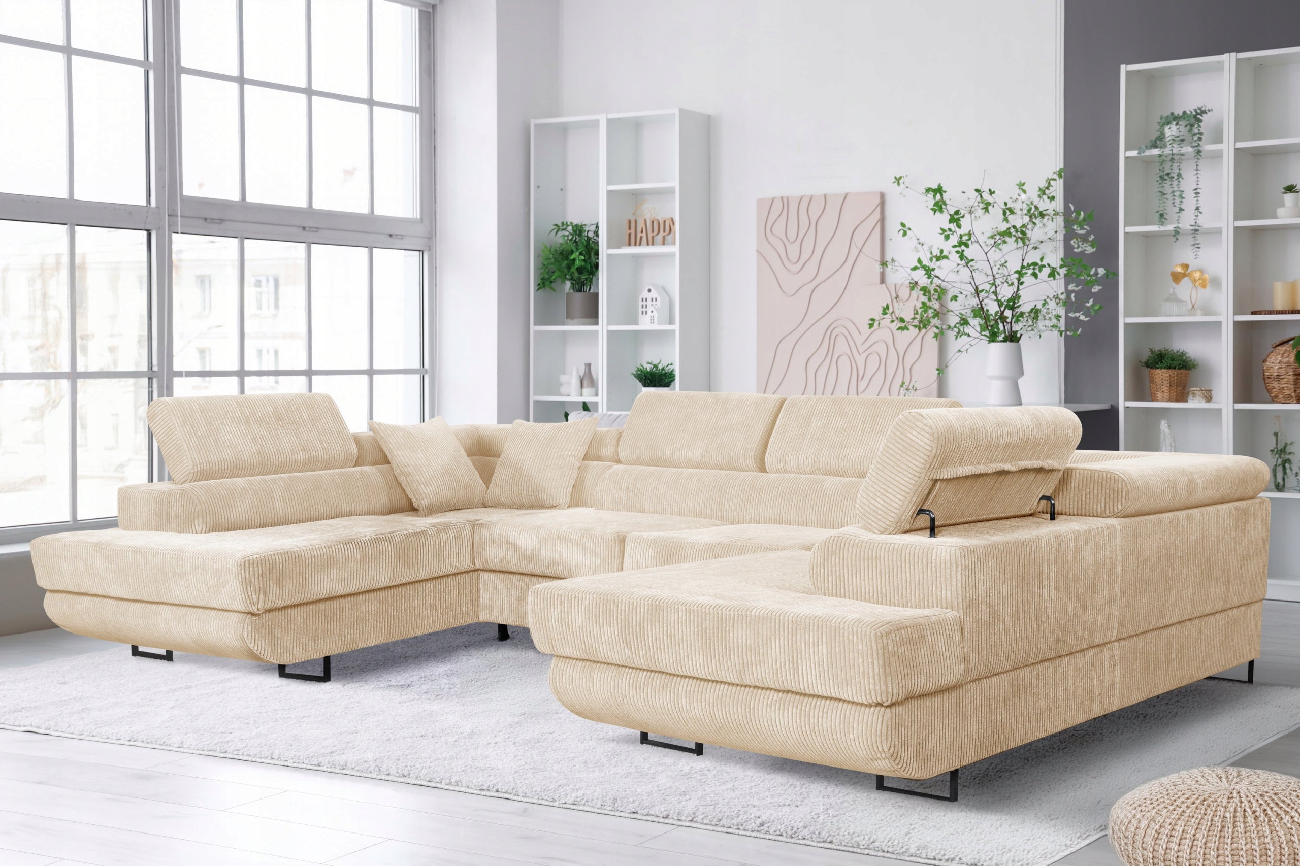 Narożnik Savio rozkładany kształt U brązowy sztruks