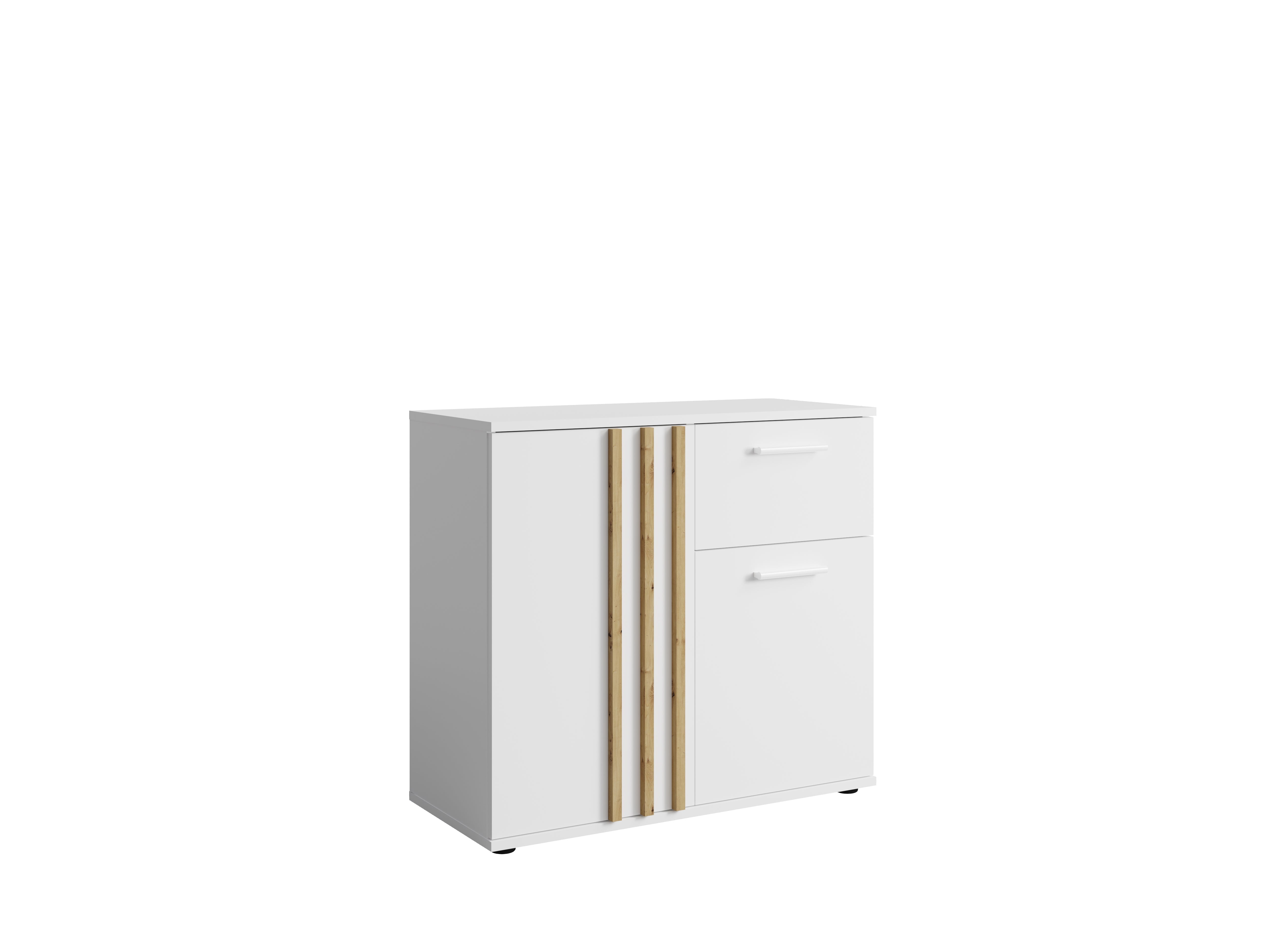 Komoda NOVA 80 cm z lamelami - Biały / Dąb Artisan