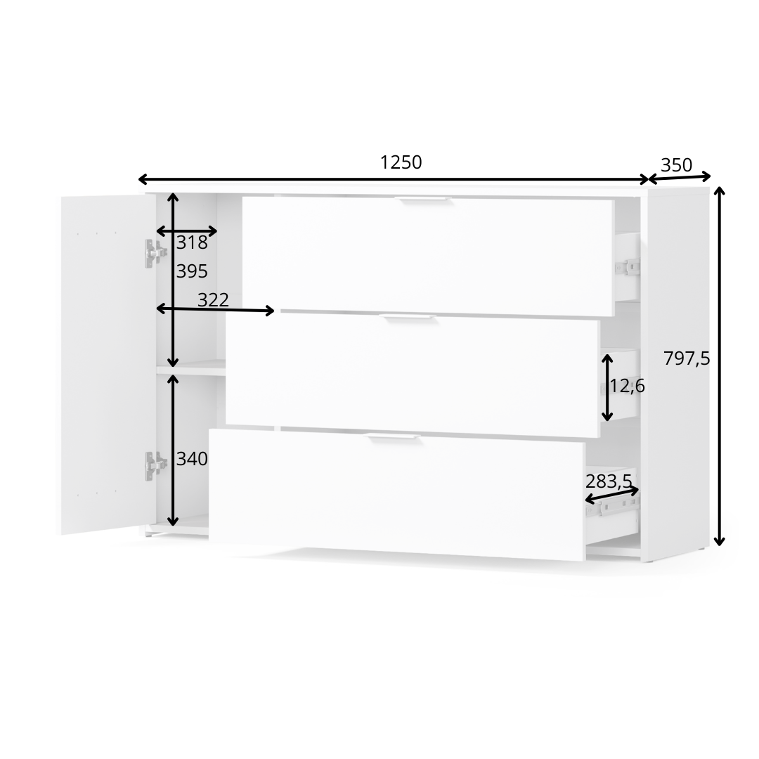 Komoda TUCANA 125 cm z szufladami - Biały Alpejski