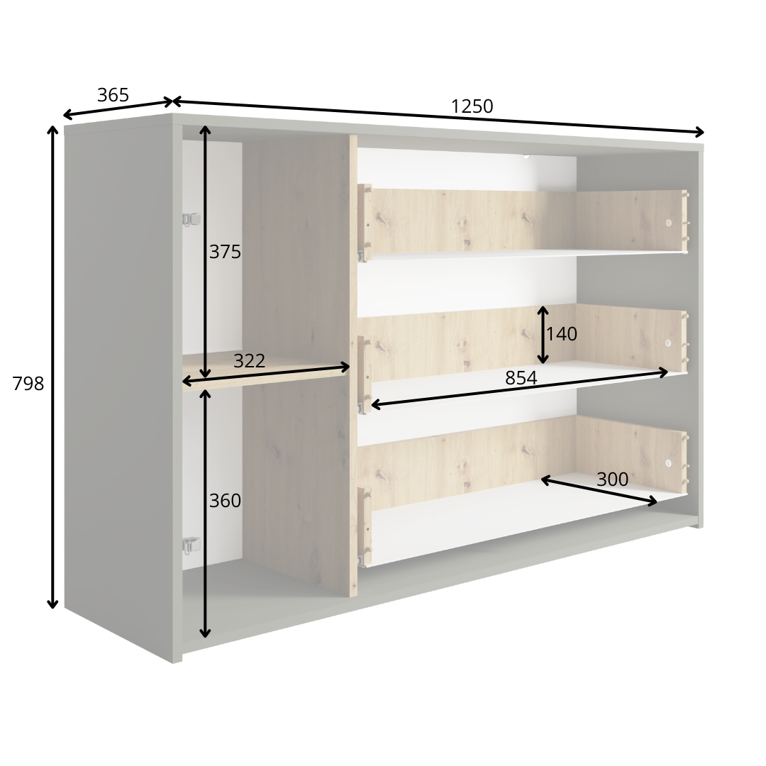 Komoda LUMINA 125 cm z szufladami - Szary Grafit / Dąb Artisan