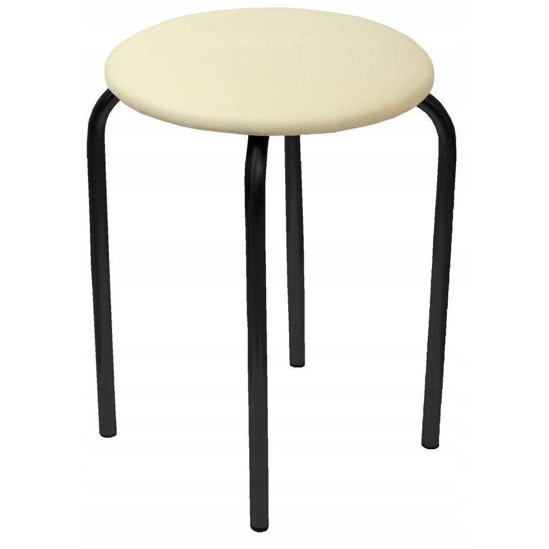 Elegancki taboret beżowy z ekoskóry, czarne metalowe nogi