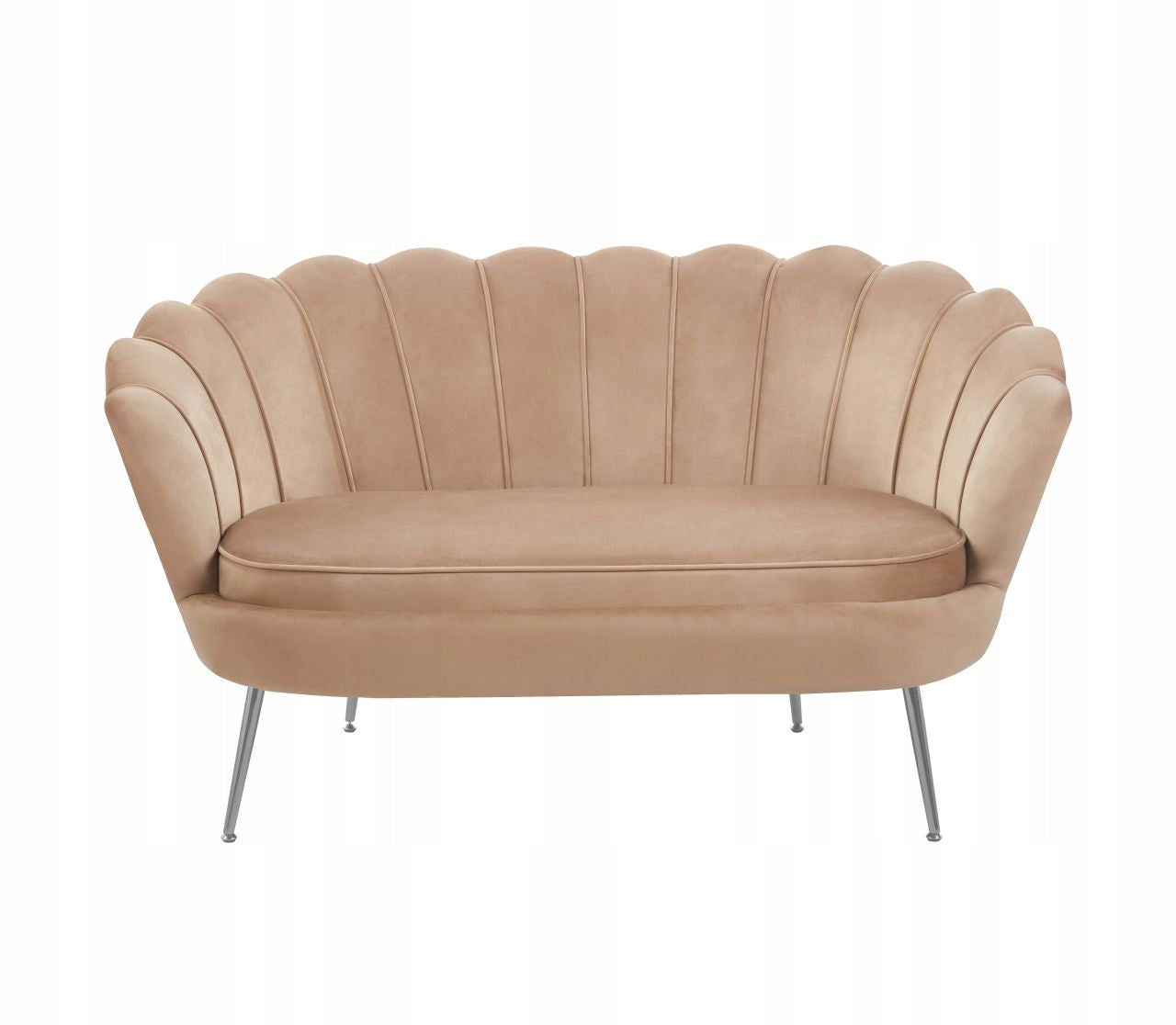 Elegancka Welurowa Sofa Muszla Cappuccino Chromowane Nogi Furnitex